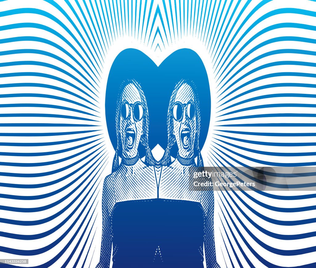 Mirrored image of a Cheerful identical twins