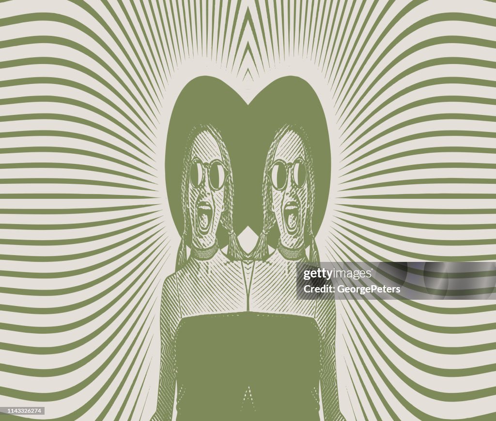 Mirrored image of a Cheerful identical twins