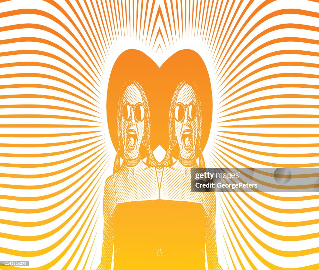 Mirrored image of a Cheerful identical twins