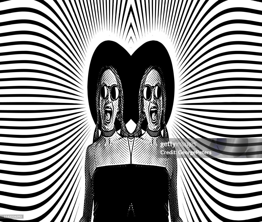 Mirrored image of a Cheerful identical twins