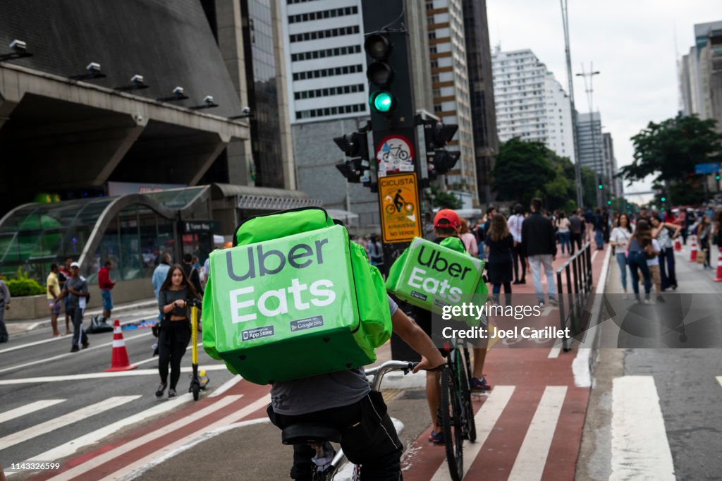 Uber Eats bicycle delivery in São Paulo, Brazil