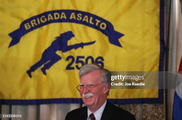 National Security Advisor John R. Bolton speaks during the Bay of Pigs Veterans Association luncheon at the Biltmore Hotel on April 17, 2019 in Coral...