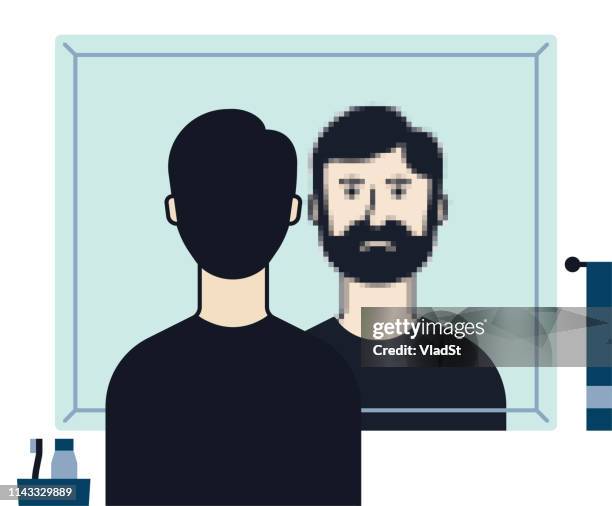 ego self-reflection anxiety insecurity blurred vision conceptual illustration - low self esteem stock illustrations