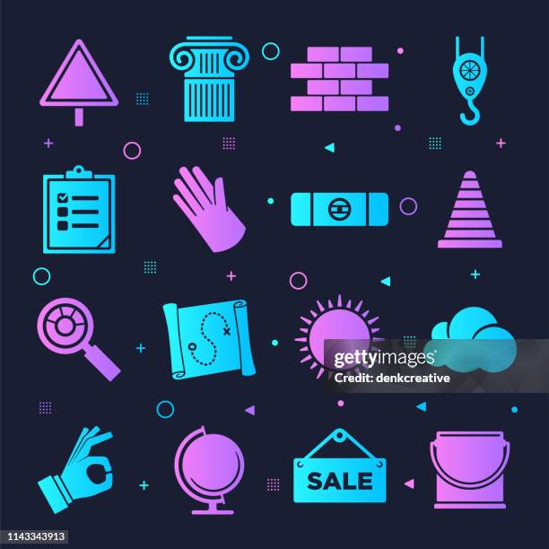 treasure hunt events & activities neon style vector icon set - traffic cone isolated stock illustrations