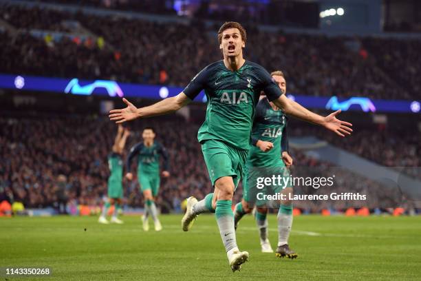 Fernando Llorente of Tottenham Hotspur celebrates after scoring his team's third goal during the UEFA Champions League Quarter Final second leg match...