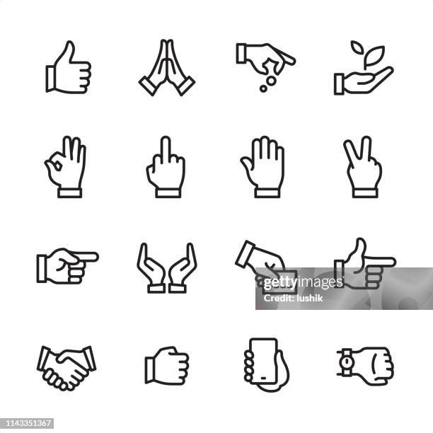 hand signs - outline icon set - v sign stock illustrations