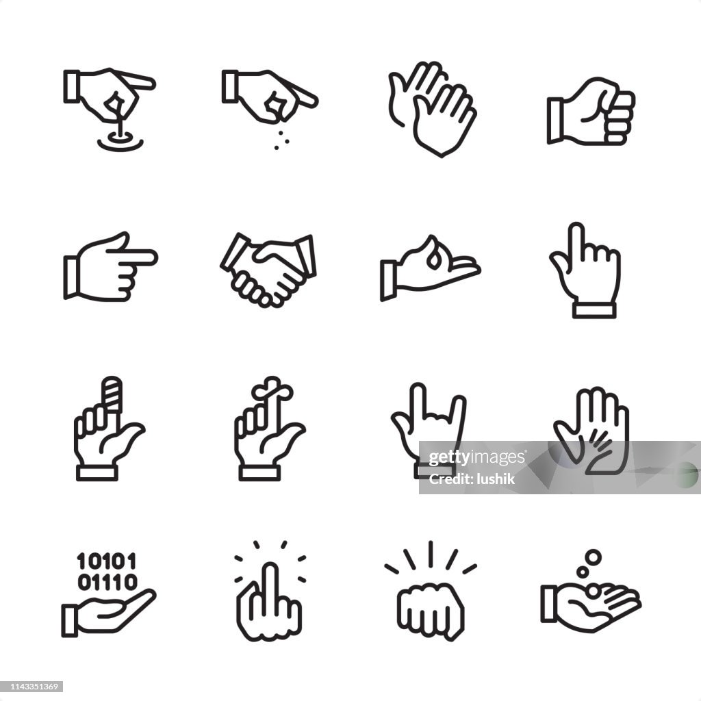 Hand Sign and Gesturing - outline icon set