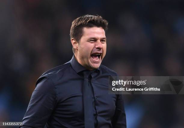 Mauricio Pochettino, Manager of Tottenham Hotspur celebrates at the end of the match during the UEFA Champions League Quarter Final second leg match...