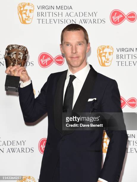 Benedict Cumberbatch, winner of the Best Leading Actor Award for 'Patrick Melrose' poses in the press room at the Virgin Media British Academy...