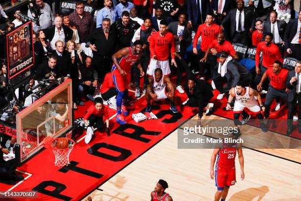 Kawhi Leonard of the Toronto Raptors hits the game-winning shot against the Philadelphia 76ers during Game Seven of the Eastern Conference Semifinals...