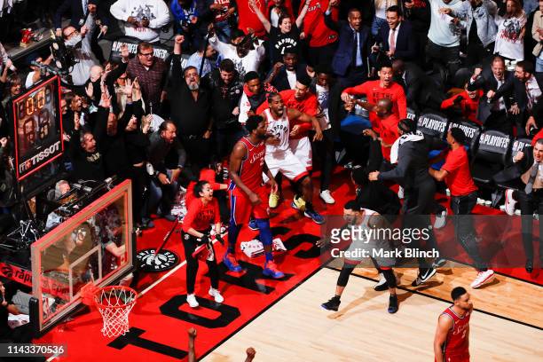 Kawhi Leonard of the Toronto Raptors hits the game winning shot against the Philadelphia 76ers during Game Seven of the Eastern Conference Semifinals...