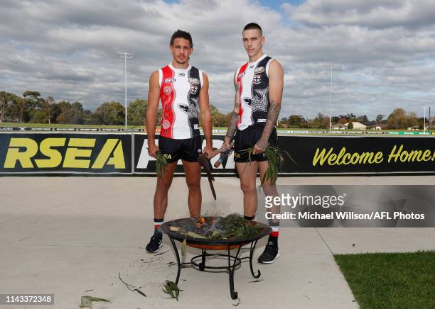 Ben Long and Matthew Parker pose for a photograph during a St Kilda Saints media opportunity announcing details around their Reconciliation Action...