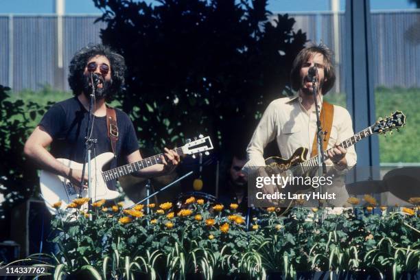 Jerry Garcia and Bob Weir performing with 'the Grateful Dead' in Oakland Coliseum in Oakland, California on October 9, 1976.