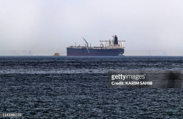 Picture taken on May 13 shows the crude oil tanker, Amjad, which was one of two Saudi tankers that were reportedly damaged in mysterious "sabotage...