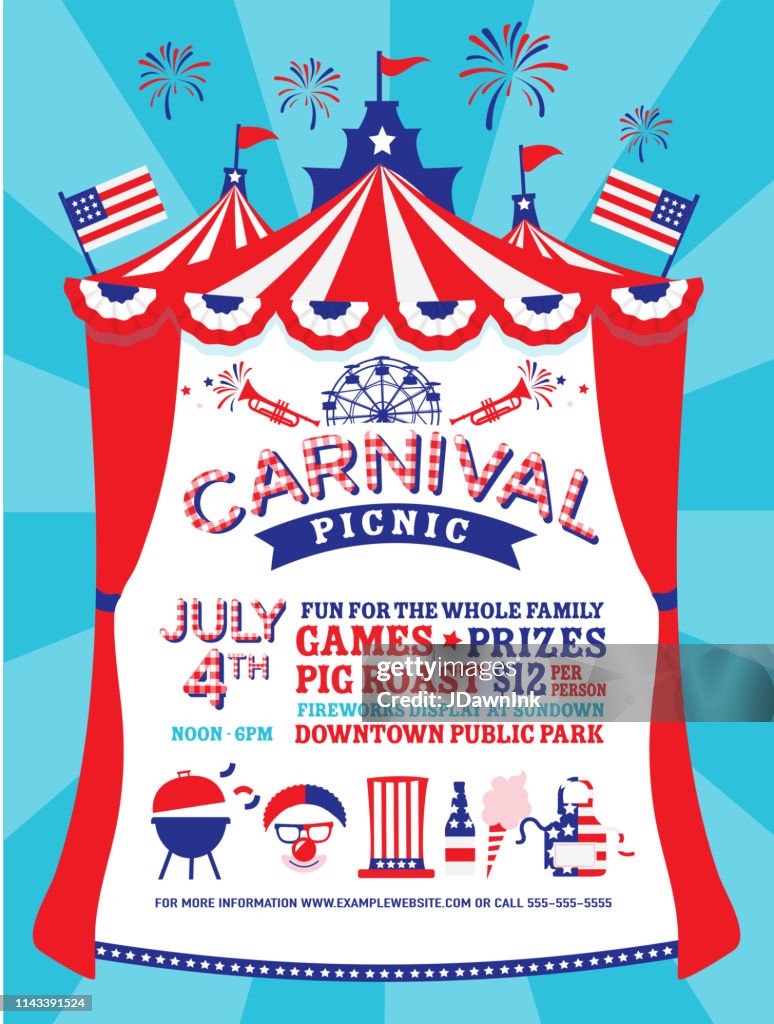 Picnic de carnaval cuarto de julio invitación de fiesta con carpa