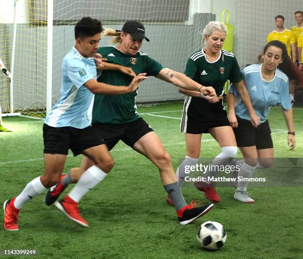 Diplo competes during the Copa Del Rave Charity Soccer Tournament at Evolve Project LA on April 17, 2019 in Los Angeles, California.