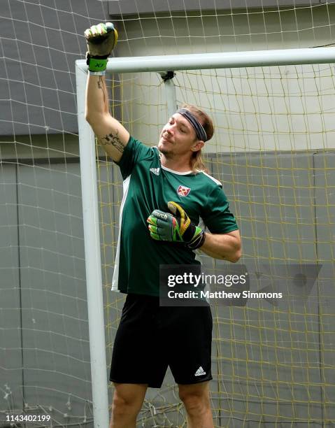 Diplo tends goal for his team during the Copa Del Rave Charity Soccer Tournament at Evolve Project LA on April 17, 2019 in Los Angeles, California.