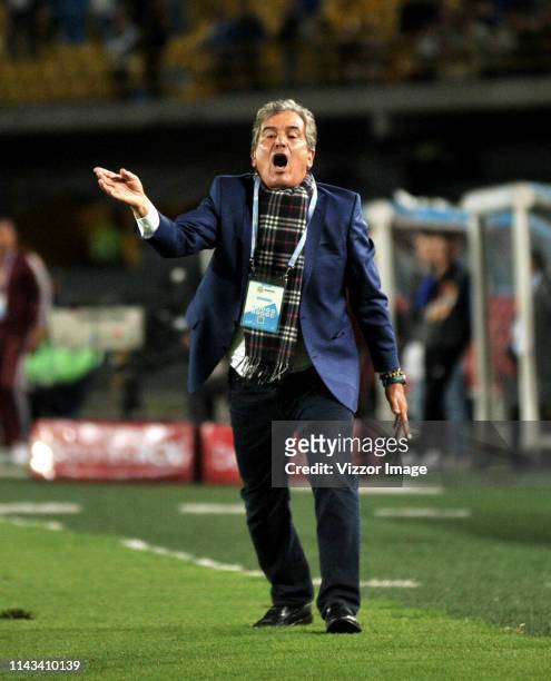 Jorge Luis Pinto, coach of Millonarios gestures, during a match between Millonarios and Deportes Tolima as part of Torneo Apertura Liga Aguila 2019...