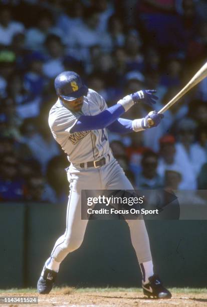 Harold Reynolds of the Seattle Mariners bats against the Boston Red Sox during a Major League Baseball game circa 1989 Fenway Park in Boston,...