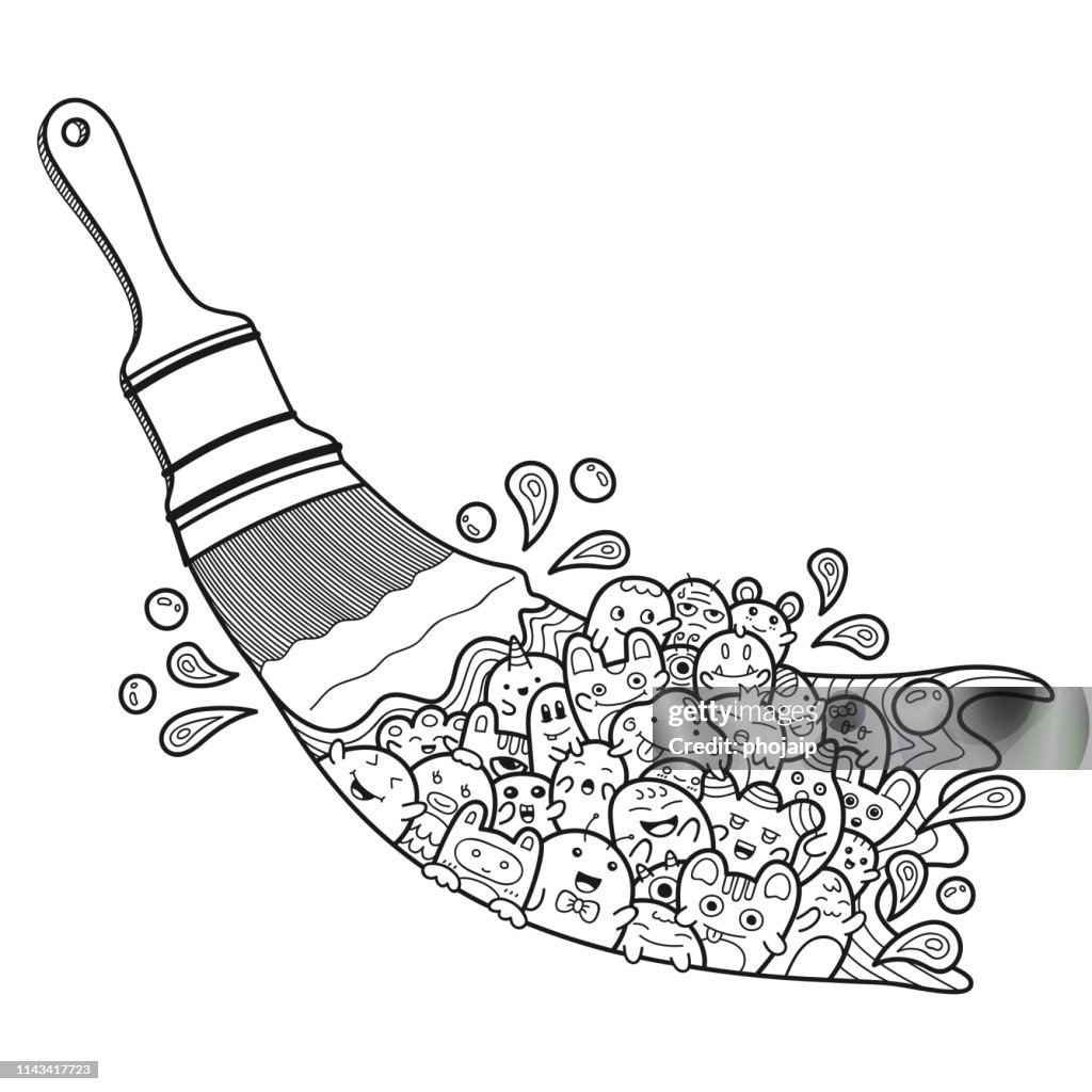 Monster Exploding Comic Cute Monsters Cartoon Exploding From The Painting Area Of Paintbrush ...