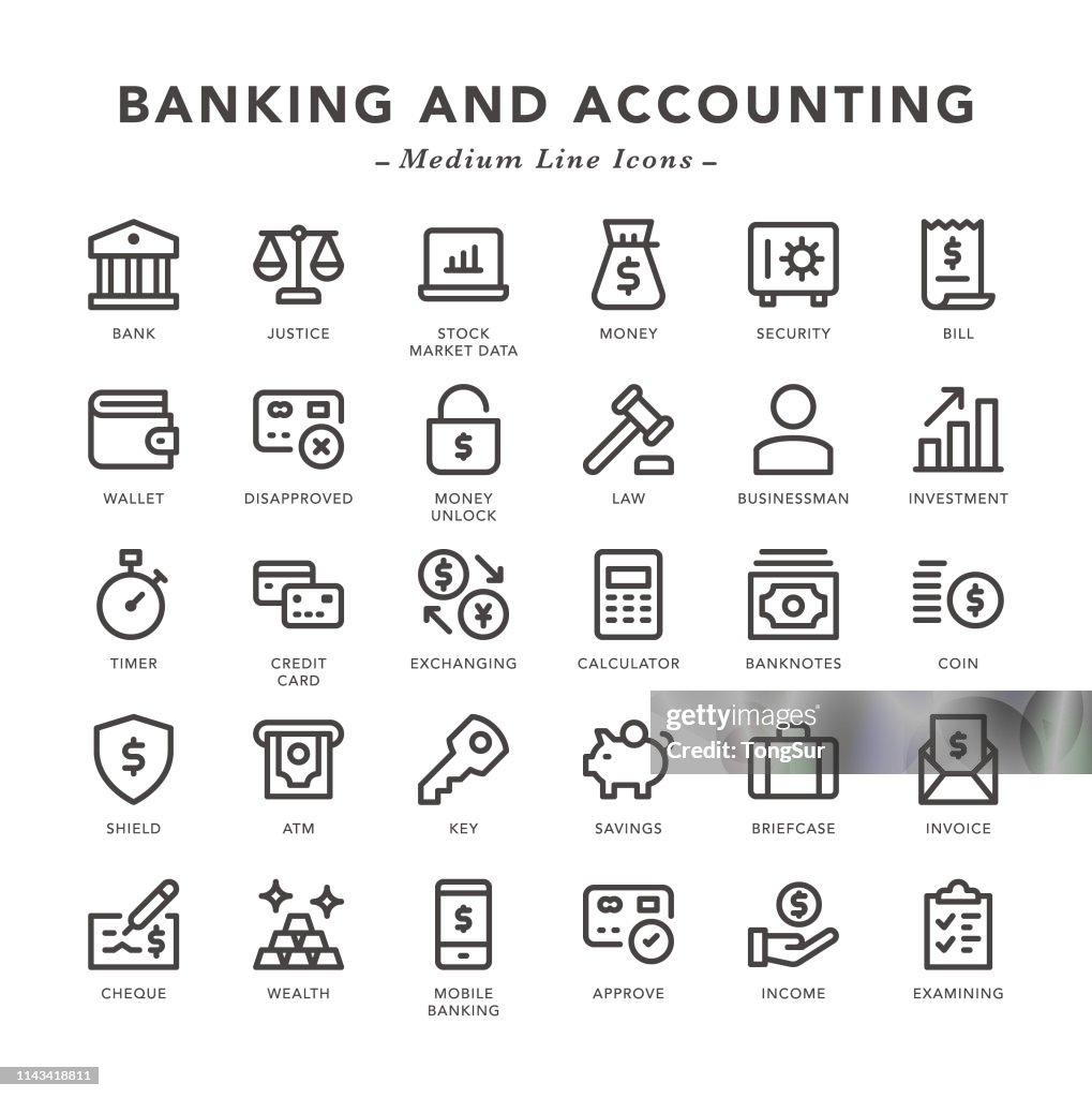Bank och redovisning-medium line ikoner