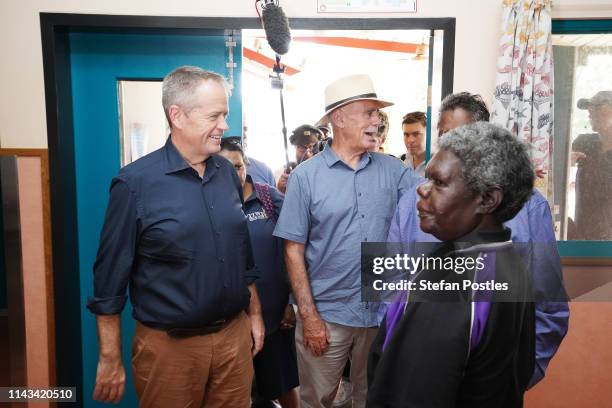 Opposition Leader Bill Shorten arrives at the Julanimawu Primary Health Care Centre on April 18, 2019 in Wurrumiyanga, Tiwi Islands, Australia....