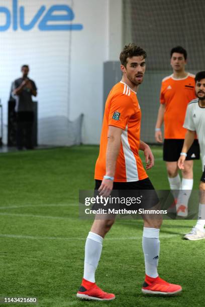 Chainsmokers DJ Andrew Taggart competes with his team during the Copa Del Rave Charity Soccer Tournament at Evolve Project LA on April 17, 2019 in...