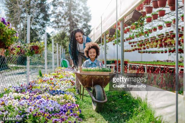 giardinaggio madre e figlia - primavera foto e immagini stock