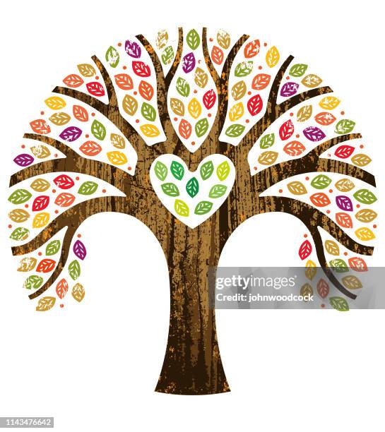 heart shaped fall tree illustration - creation stock illustrations