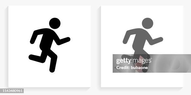 jogging black and white square icon - different races stock illustrations