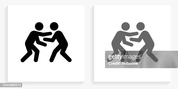 wrestling black and white square icon - wrestling stock illustrations