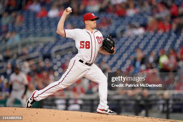 Jeremy Hellickson of the Washington Nationals pitches in the second inning against the San Francisco Giants at Nationals Park on April 17, 2019 in...