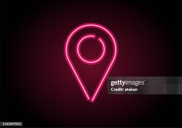 straight pin icon red neon light on black wall - neon colored stock illustrations