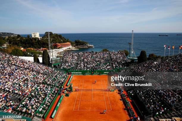 General view of Court Rainier III as Rafael Nadal of Spain plays against Grigor Dimitrov of Bulgaria in their third round match during day five of...