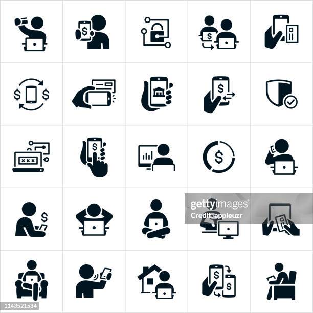 mobile und online-banking-icons - banking icon stock-grafiken, -clipart, -cartoons und -symbole