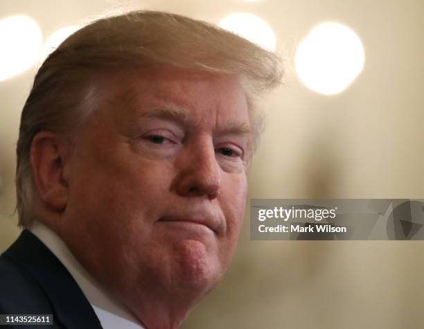 President Donald Trump speaks during an event recognizing the Wounded Warrior Project Soldier Ride in the East Room of the White House, April 18,...