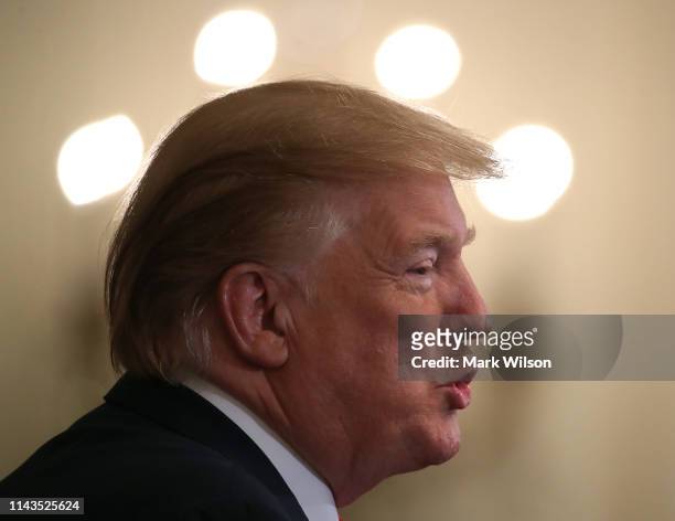 President Donald Trump speaks during an event recognizing the Wounded Warrior Project Soldier Ride in the East Room of the White House, April 18,...