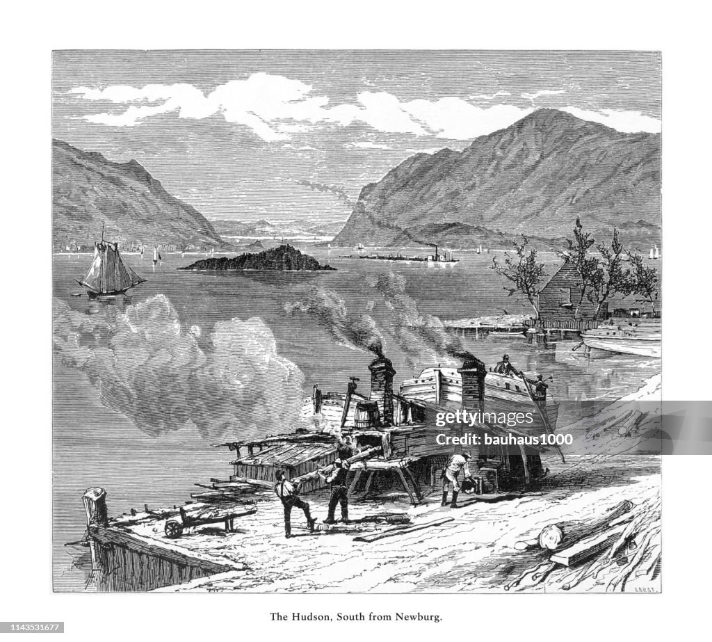 Hudson River from Newburg, New York, United States, American Victorian Engraving, 1872