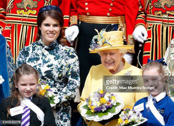 Princess Eugenie and Queen Elizabeth II attend the traditional Royal Maundy Service at St George's Chapel on April 18, 2019 in Windsor, England....