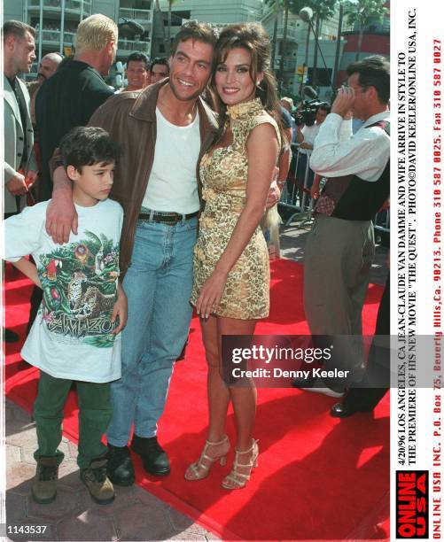 4/20/96 LOS ANGELES, CA JEAN-CLAUDE VAN DAMME, WIFE DARCY AND SON AT THE PREMIERE OF HIS NEW MOVIE "THE QUEST"