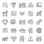 Human resource, linear  icon set. Job hunting and employee search. Interview and recruitment. team work, business people. Editable stroke.