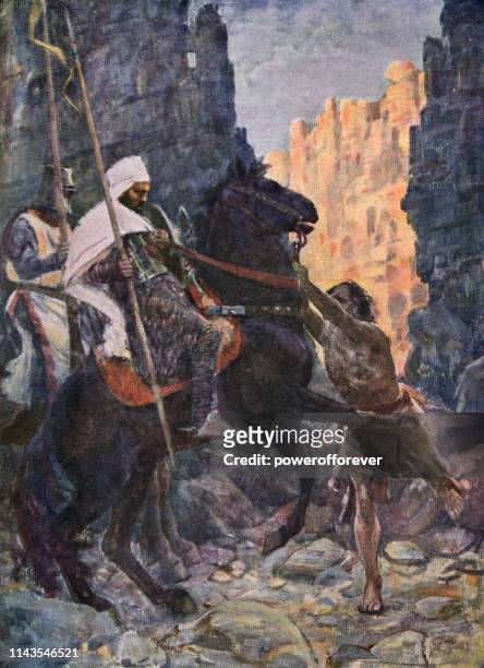 kreuzritter ritter und ein maurischer emir-12. jahrhundert - arabic horse stock-grafiken, -clipart, -cartoons und -symbole