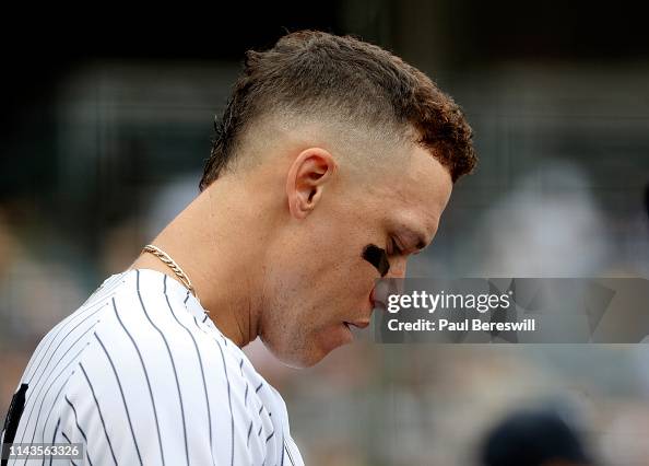 Aaron Judge of the New York Yankees reacts in the dugout in an MLB News  Photo - Getty Images