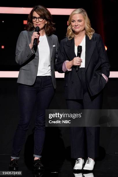 NBCUniversal Upfront in New York City on Monday, May 13, 2019 -- Pictured: Tina Fey, Amy Poehler, "Making It" on NBC --