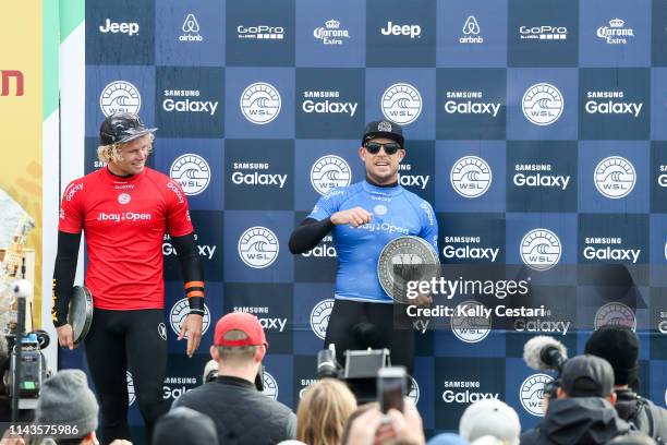 Mick Fanning of Australia competing in and winning the 2016 J-Bay Open at Jeffreys Bay, South Africa a year after his shark incident in the 2015...