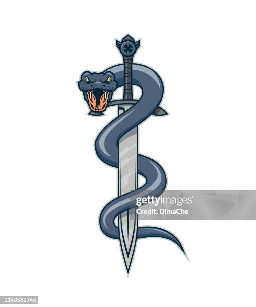 snake on the sword. snake wrapped around a dagger or sword. - dagger stock illustrations