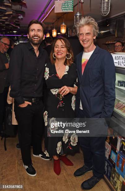 David Tennant, Arabella Weir and Peter Capaldi attend the press night performance of "The Last Temptation Of Boris Johnson" at The Park Theatre on...