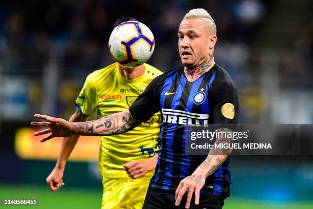 Inter Milan's Belgium midfielder Radja Nainggolan eyes the ball during the Italian Serie A football match between Inter Milan and Chievo at the San...