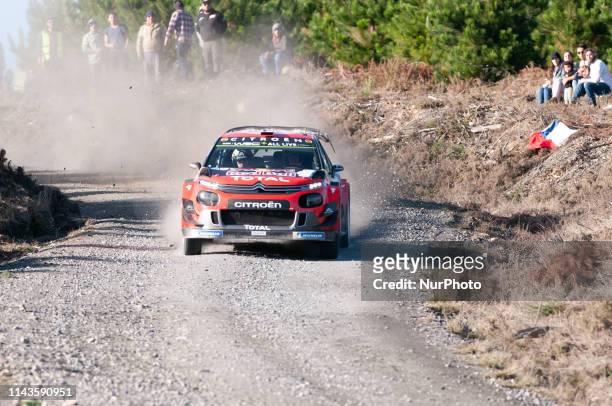 Finnish Esapekka Lappi driver steers his Citroen Total WRC with his compatriot co-driver Janne Ferm during the SS4 of the WRC Chile 2019 near...