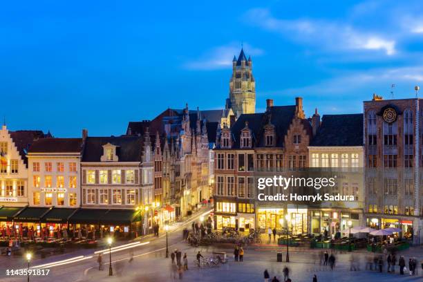 grote markt in bruges - bruges night stock pictures, royalty-free photos & images